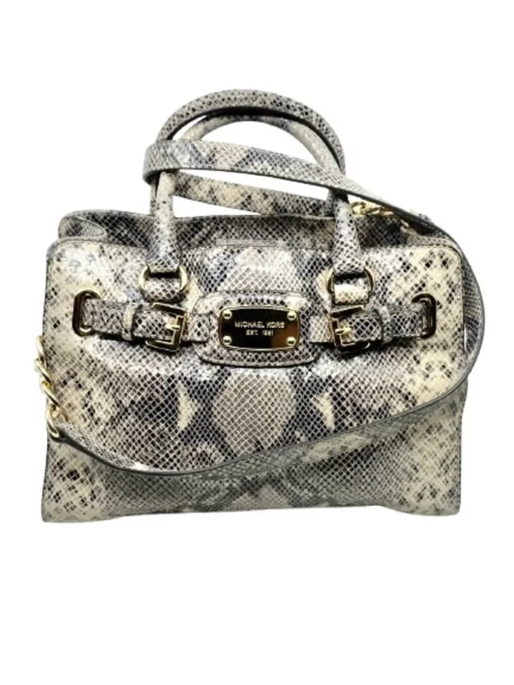 MICHAEL KORS~Hamilton~SPECIAL EDITION GRAY PYTHON EMBOSSED LEATHER SATCHEL BAG